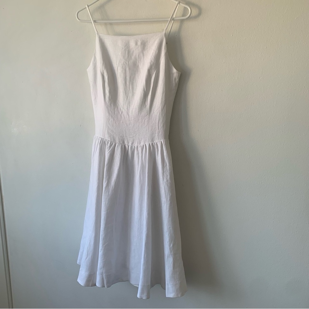 NWT Reformation Clarabelle Linen Drop Waist A Line Square Neck Midi Dress White - Picture 7 of 11